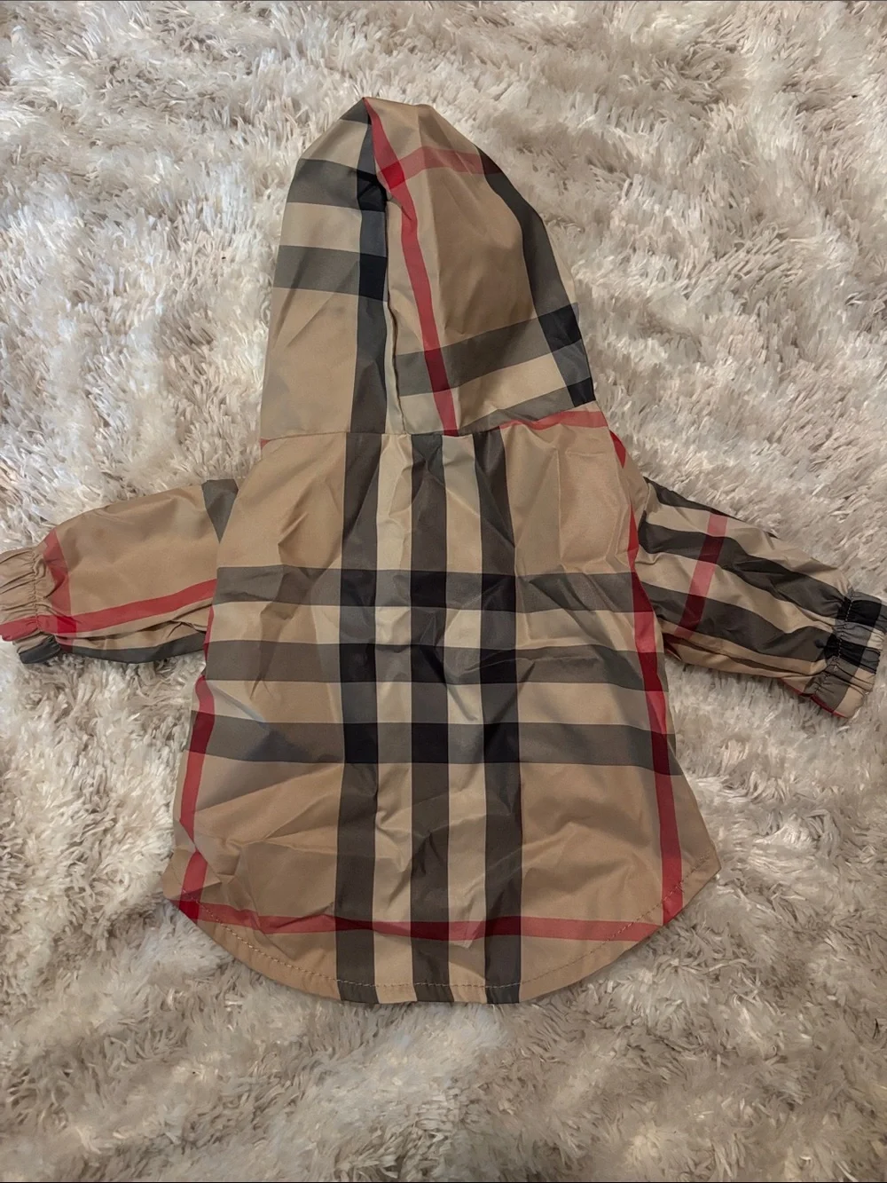 Classic designer inspired Plaid Hooded doggy Rain Jacket - Beige/Red